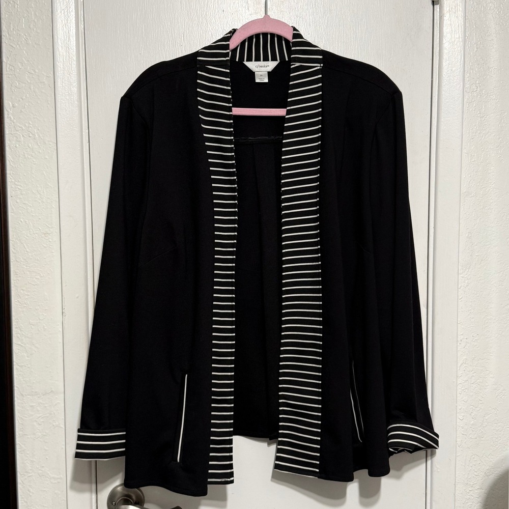 Cj Banks Black Striped‎ Open Front Cardigan Blazer Jacket Plus Size 3X